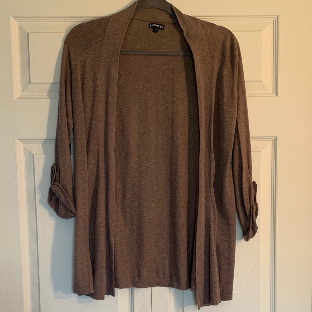 Express Rolled Sleeve Brown Cardigan